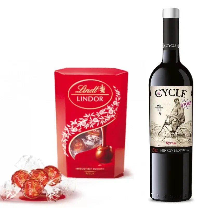 Кутия шоколадови бонбони Lindor + 1л. Червено Вино